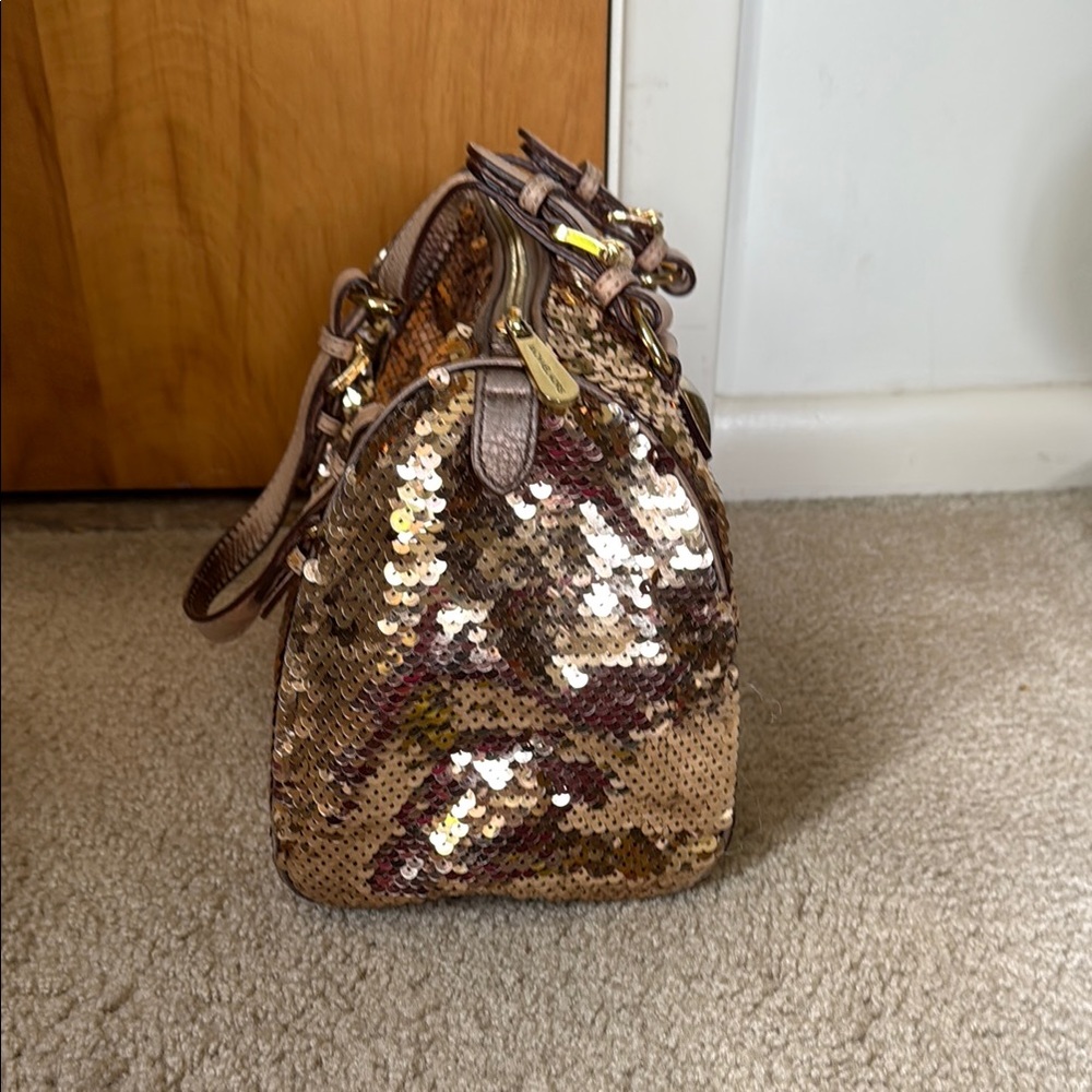 Michael Kors Gold Tan Satchel with Sequined Design - Picture 6 of 12
